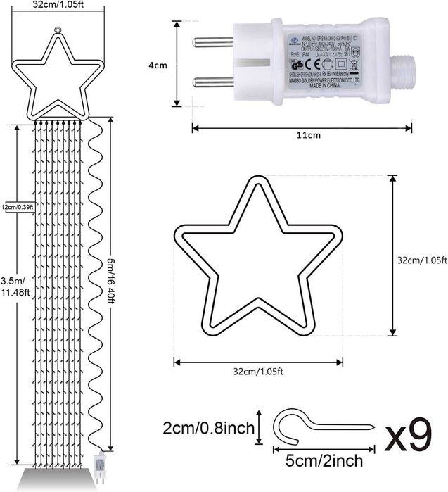Cortina de luzes de Natal, 317 LED, novo