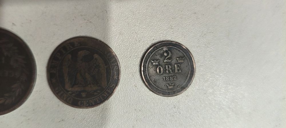 Монеты старинные 10 чентезимо 1866г  2 эре 1882