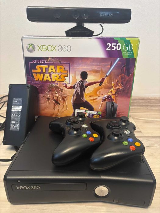 Zestaw Xbox 360 SLIM S Dysk 250GB + Kinect + 2 Pady + 6 Gier Oryginalny Karton Polska Dystrybucja Super stan