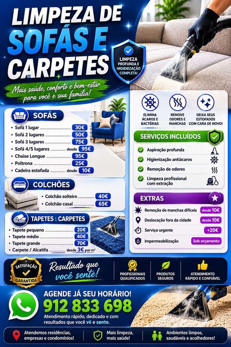 Limpeza a seco do sofa e carpetes