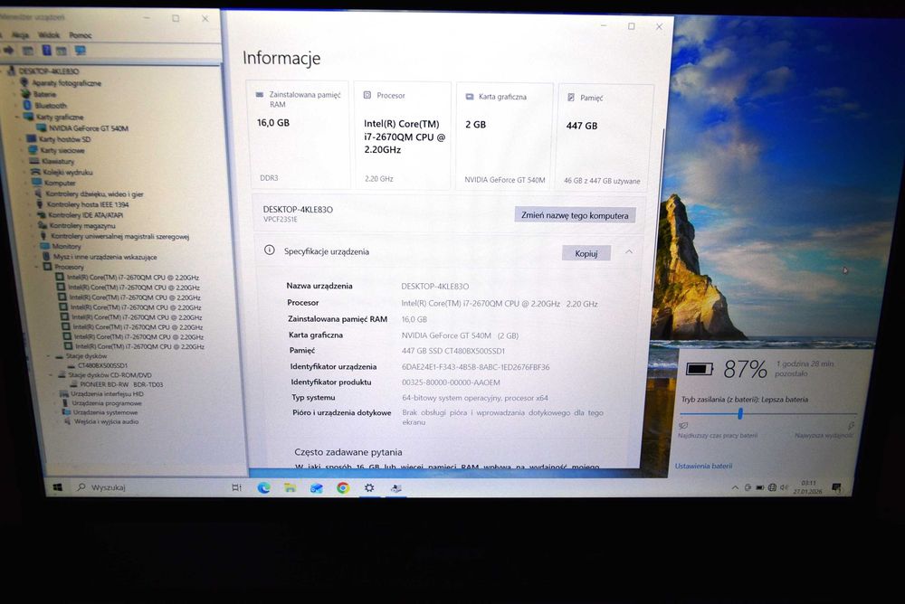Mocny Laptop Sony VAIO VPCF23S1E 16.4" i7/16GB/480 SSD Blu-Ray MŁAWA