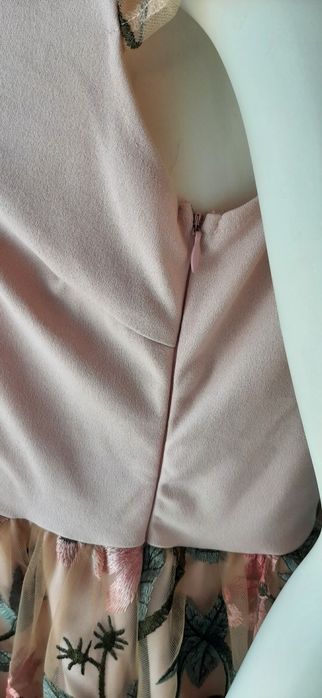 Vestido rosa cerimónia com renda NOVO