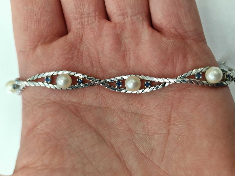 Złota bransoletka/ 585/ 14.98 gram/ Perły/ Szafiry/ Wycena/ 19.5 cm