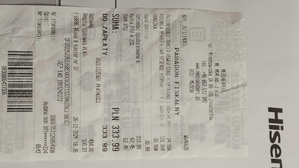 Nowa mikrofalówka na gwarancji Hisense