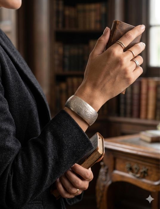 Елегантний срібний браслет антикварного зразка з витонченим гравійованим орнаментом