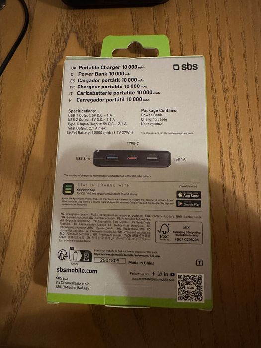 Power Bank SBS 10.000 mAh – Novo na Embalagem