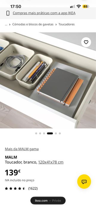Toucador / Secretária IKEA MALM Branco com Vidro – 120 cm