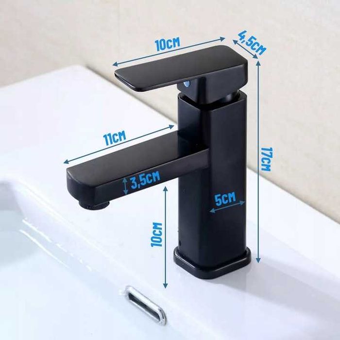 Bateria Łazienkowa Umywalkowa Kran Do Umywalki Niski Nablatowy Czarny