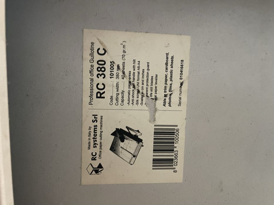 Резак для бумаги и картона гильотинный RC 380 C