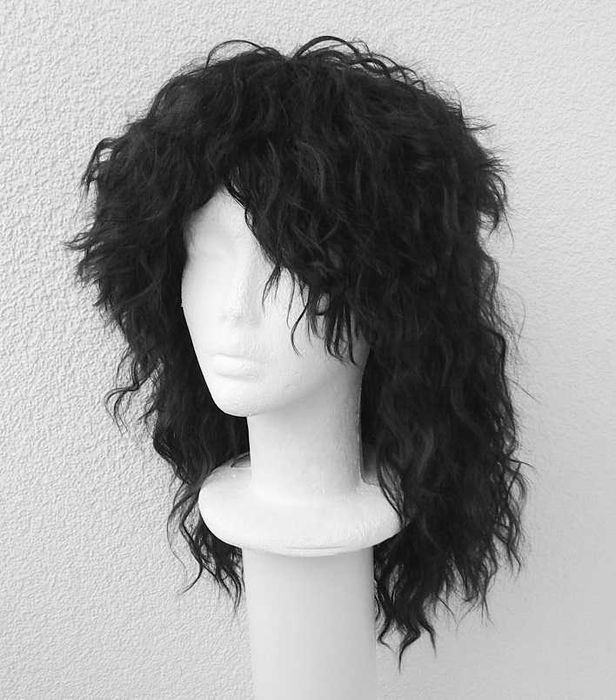 Rockman Gwiazda rocka lata 80 falowana czarna peruka wig cosplay