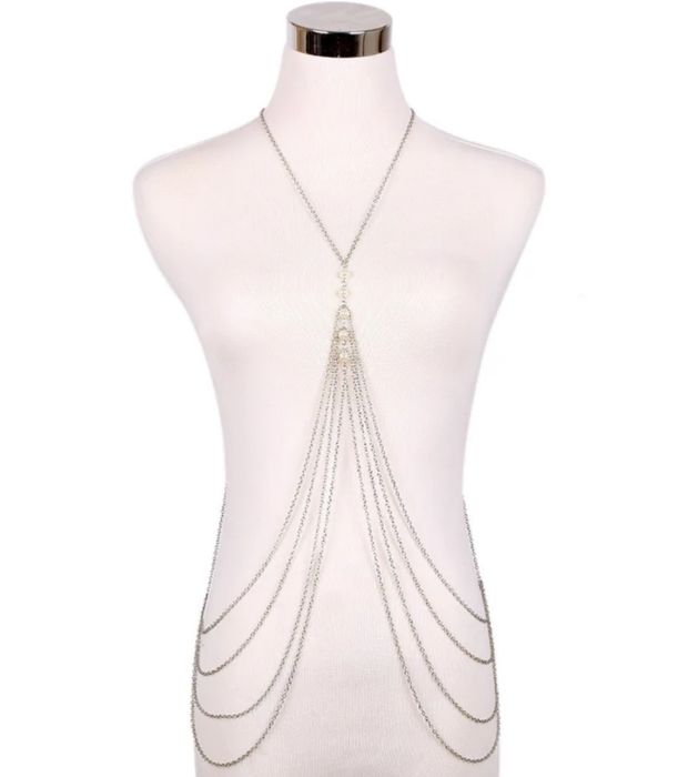 Ozdoba łańcuszek Boho harness harnesy uprząż kolor srebrny
