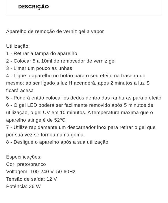 Aparelho removedor de verniz gel á vapor
