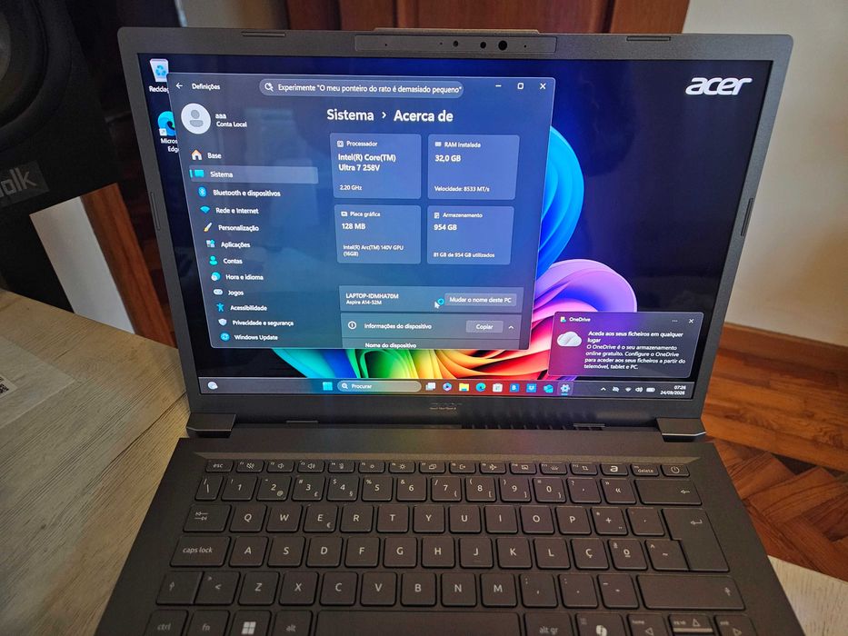 Portátil Acer Aspire 14 AI 14-52M-78K4 (14" OLED/Intel Ultra 7 258V/32GB DDR5/1TB/ARC 140V novo c/garantia