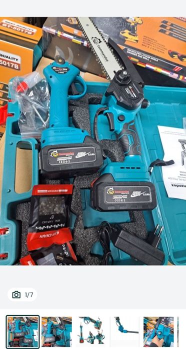 Piła łańcuchowa  plus sekator mocny 2x aku 6ah 48v walizka ladow