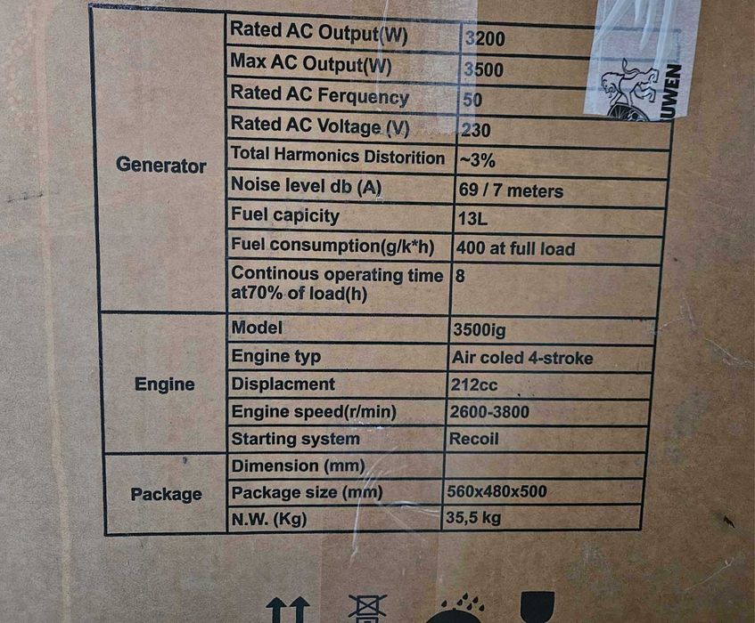 Новий інверторний генератор (чиста синусоїда) MAR-POL 3500 Вт