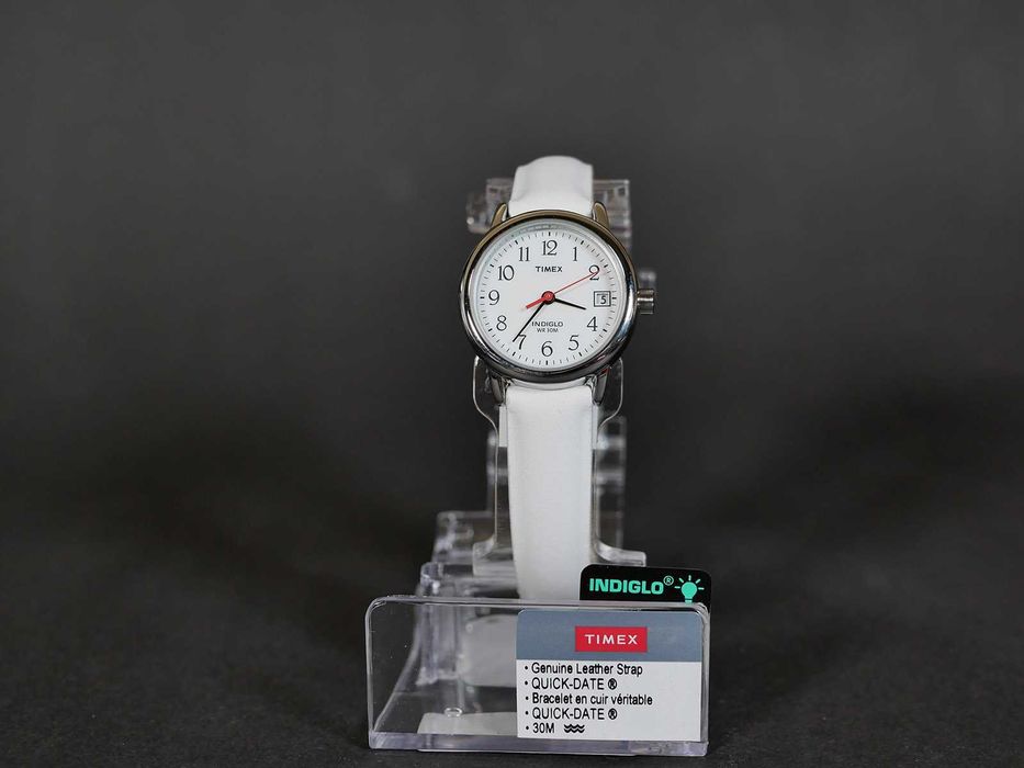 Жіночий годинник Timex T2H391 Ø25мм Easy Reader з білим шкіряним ремінцем