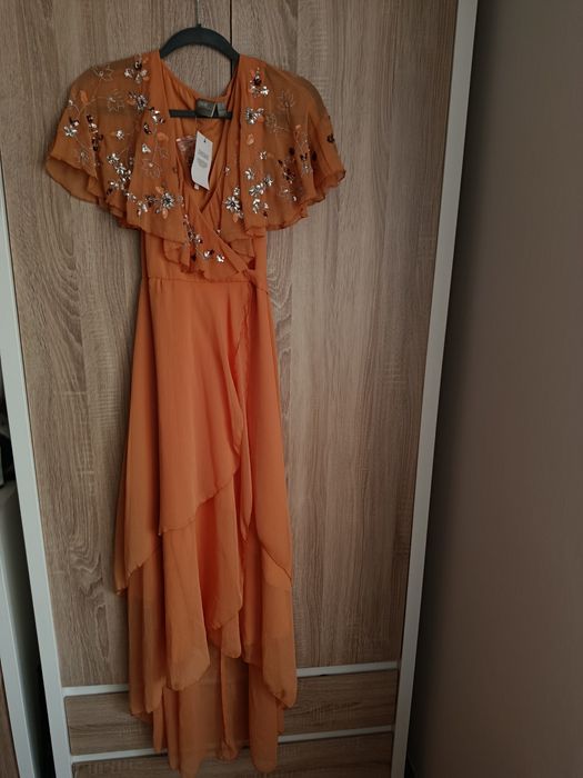 Asos długa pomarańczowa sukienka rozmiar S