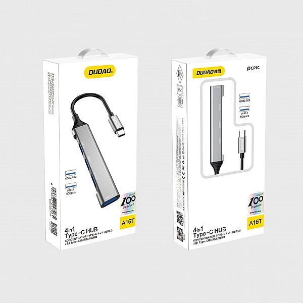 Dudao HUB 4w1 USB-C - 4x USB-A (3 x USB2.0 / USB3.0) 6,3cm czarny (A16
