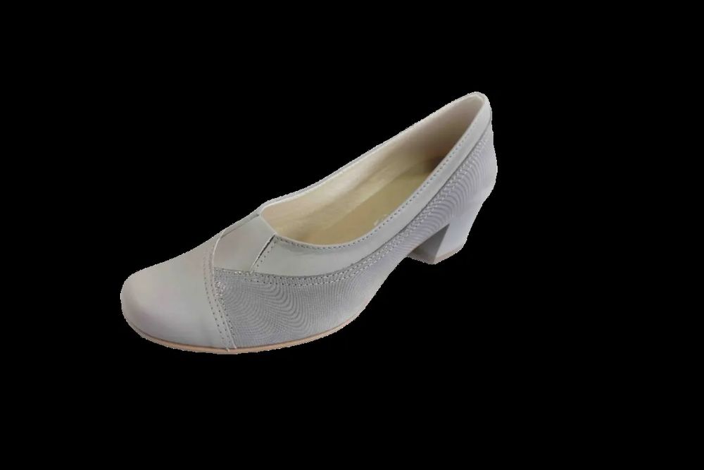 BnW Skórzane popielate czółenka o tęgości G 1/2