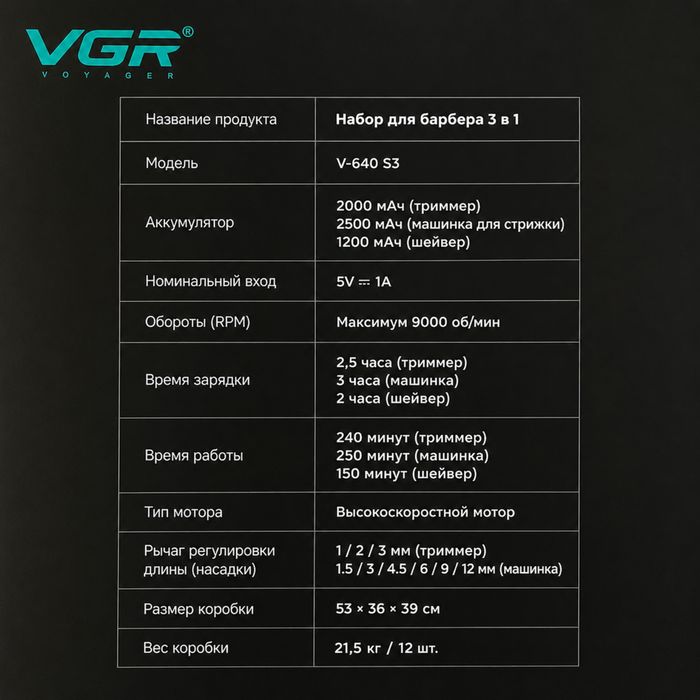 Якісний Набір для стрижки 3в1 VGR 640 S 3