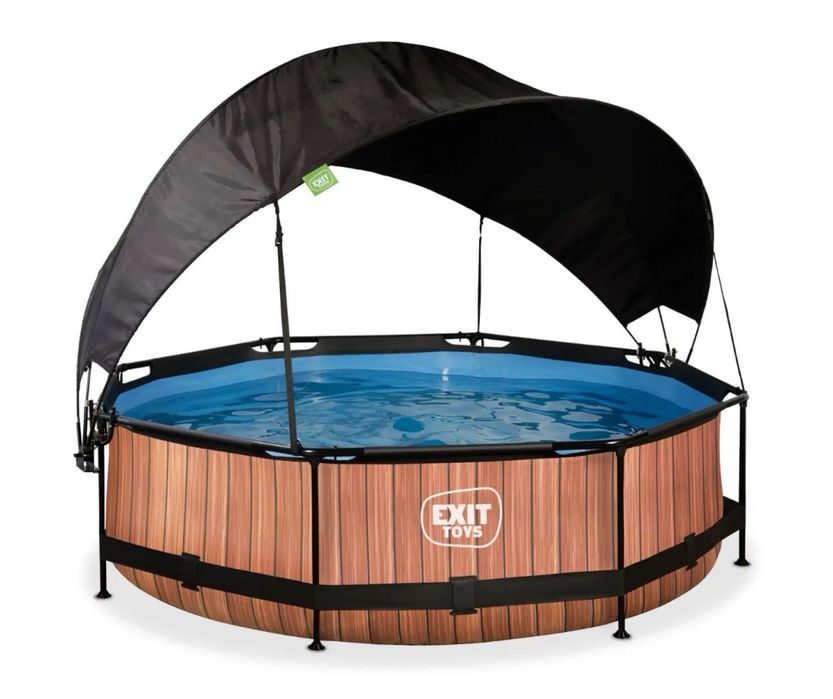 Piscina EXIT Toys Wood Ø300x76 cm NOVA + Bomba + Cobertura Solar