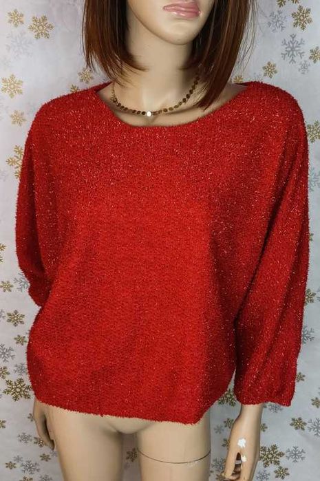 Sweter Ciepły Czerwony z Metaliczną Nitką Oversize Noname