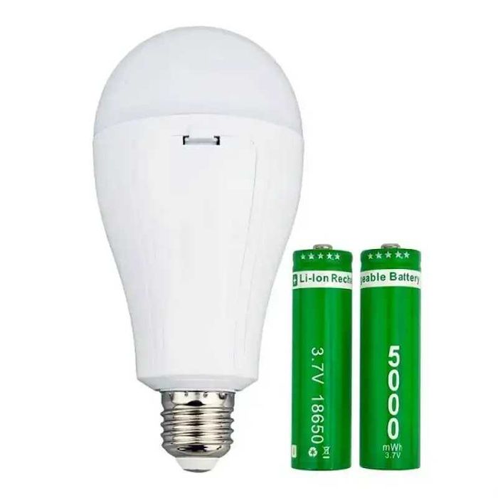 Лампочка с аккумулятором светодиодная в цоколь 2x18650 20w Led E27