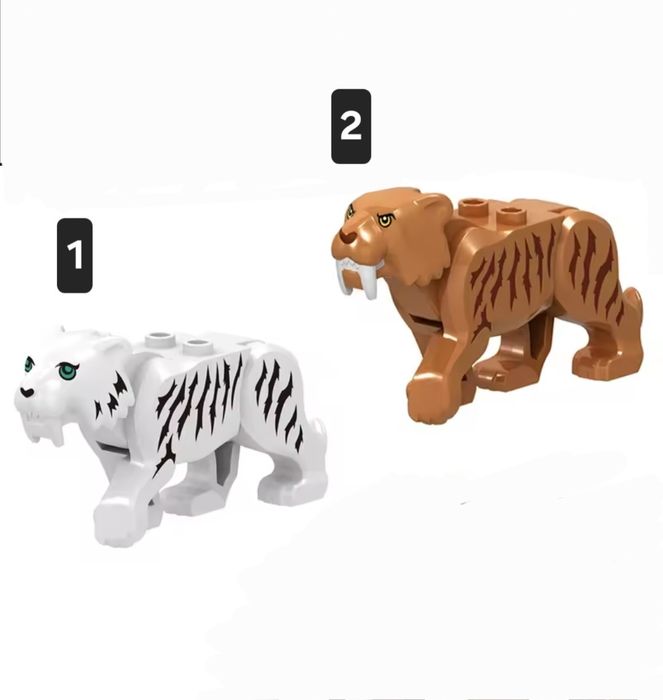 Nowe klocki tygrys szablozębny tygrysy  biały brązowy kompatybilne z klockami Lego epoka lodowcowa tygrysica kot koty