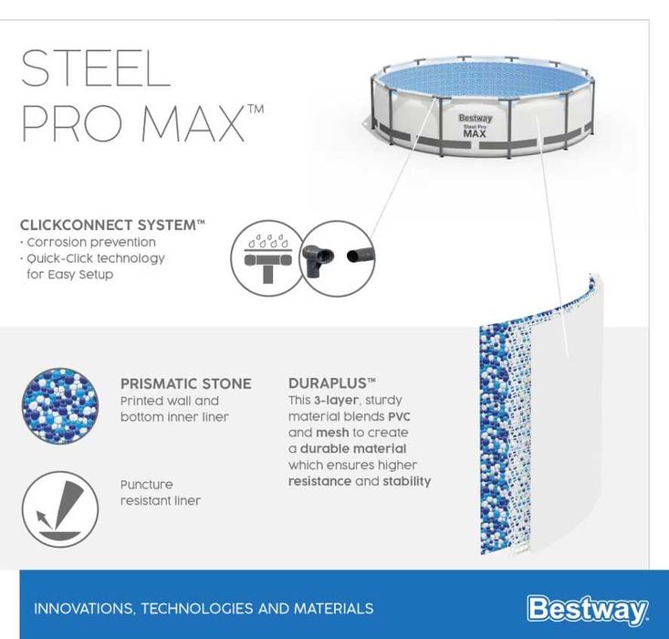 Piscina desmontável Bestway Steel Pro Max 4,57x1,22m c/ bomba, filtro, escada e cobertura