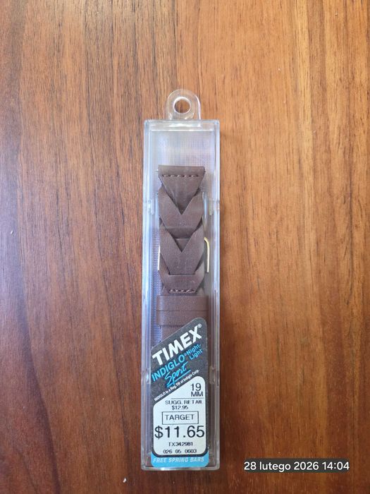 Pasek do zegraka TIMEX Indiglo, 19mm, brazowy, skora, plecionka, nowy