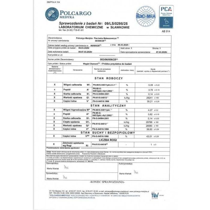 Węgiel groszek DIAMENT mało popiołu 29 kalorii