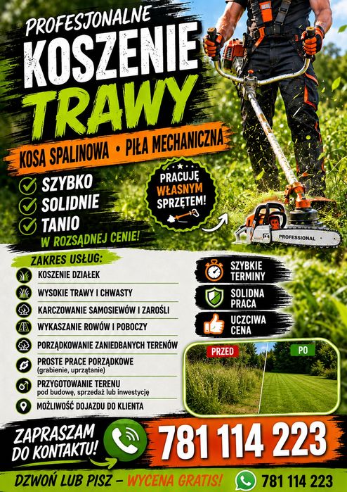 Koszenie działek i karczowanie samosiewów-solidnie i terminowo