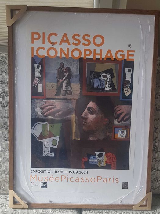 plakat w ramie z wystawy Picasso Iconophage w Paryżu 40x60, nowy