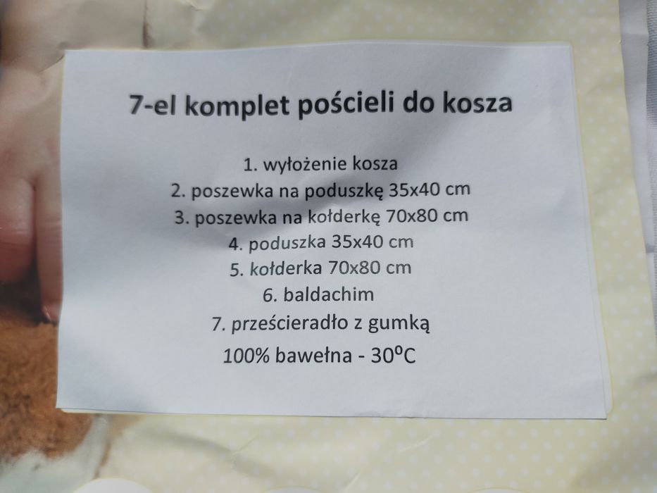 Kosz Mojżesza biały 60*90 + 2 komplety 7mio częściowej pościeli