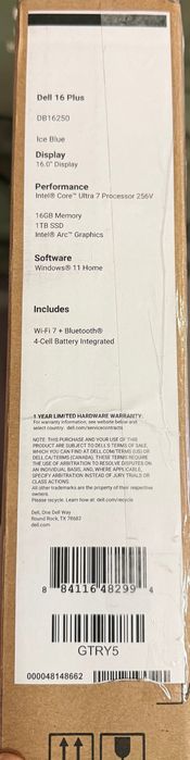 Dell 16 Plus DB16250 Ultra 7 256V /16 Ram/ 1TB/QHD