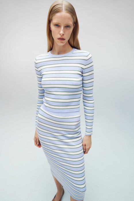 Стильний смугастий костюм в рубчик в полоску джемпер i спідниця zara