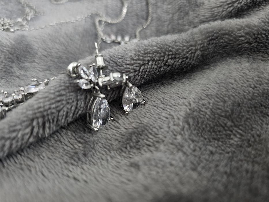 Biżuteria ślubna 3 elementy bransoletka kolczyki łańcuszek