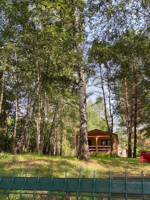 Domek nad jeziorem z własną linią brzegową.