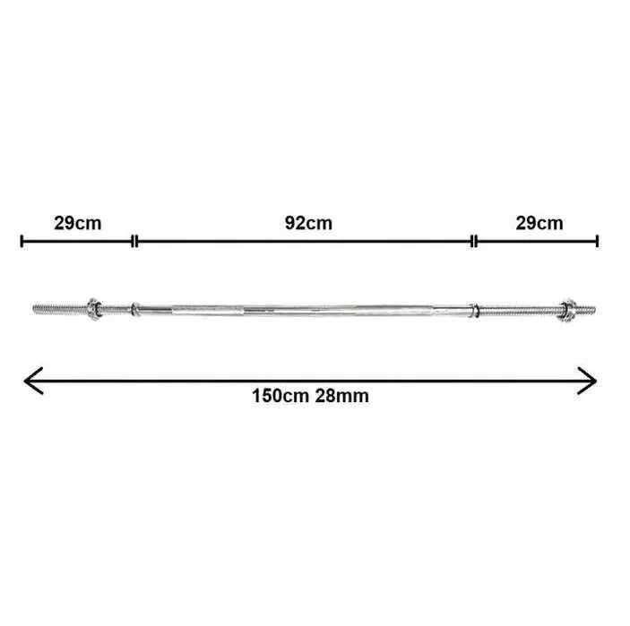 Gryf prosty stalowy sztanga 150cm 28 mm do ćwiczeń