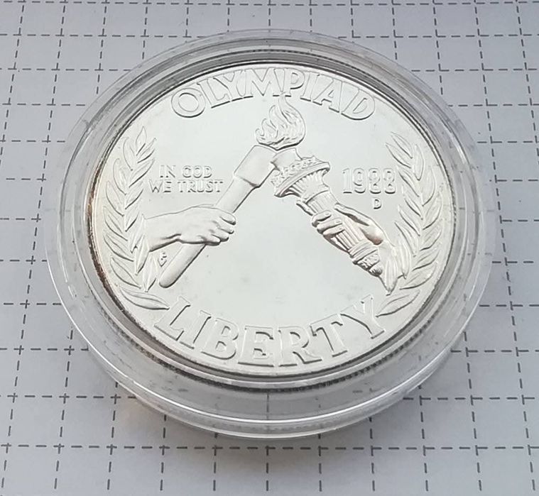 США 1 долар 1988р. (D) СРІБЛО. Олімпійські ігри в Сеулі. Сертифікат.