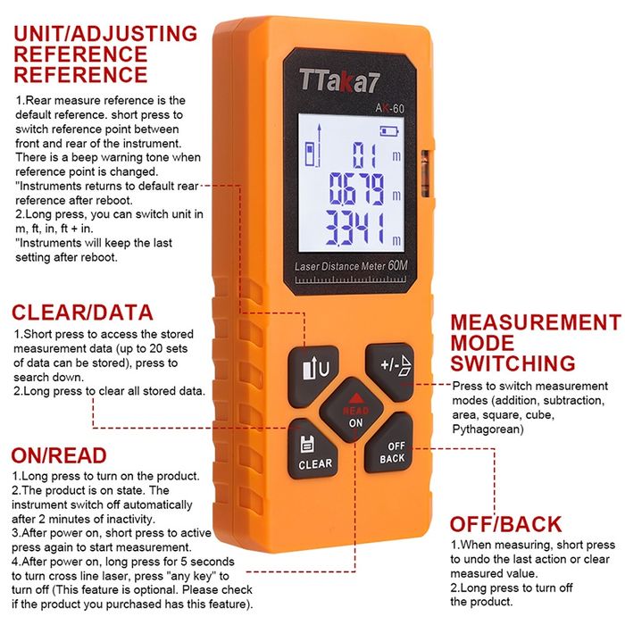 Dalmierz laserowy miernik odległościowy 60 m