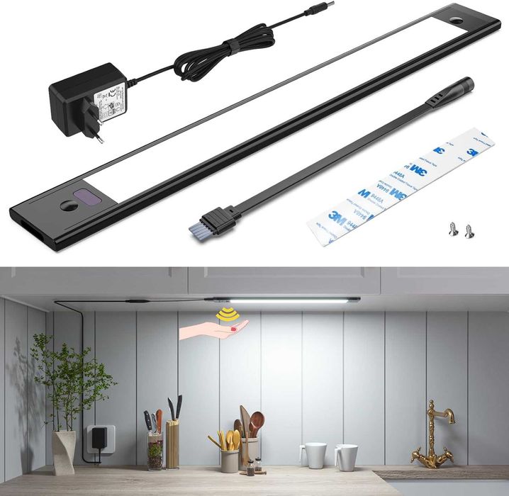 WOBSION Lampa LED do szafki kuchennej, 30 cm, biała, 6000 K