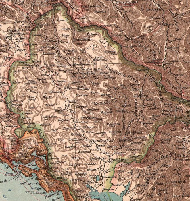 Dalmacja duża efektowna Cesarsko-królewska mapa 1911 r. autentyk