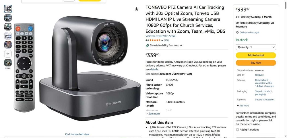 Camera PTZ 20x conference Tongveo