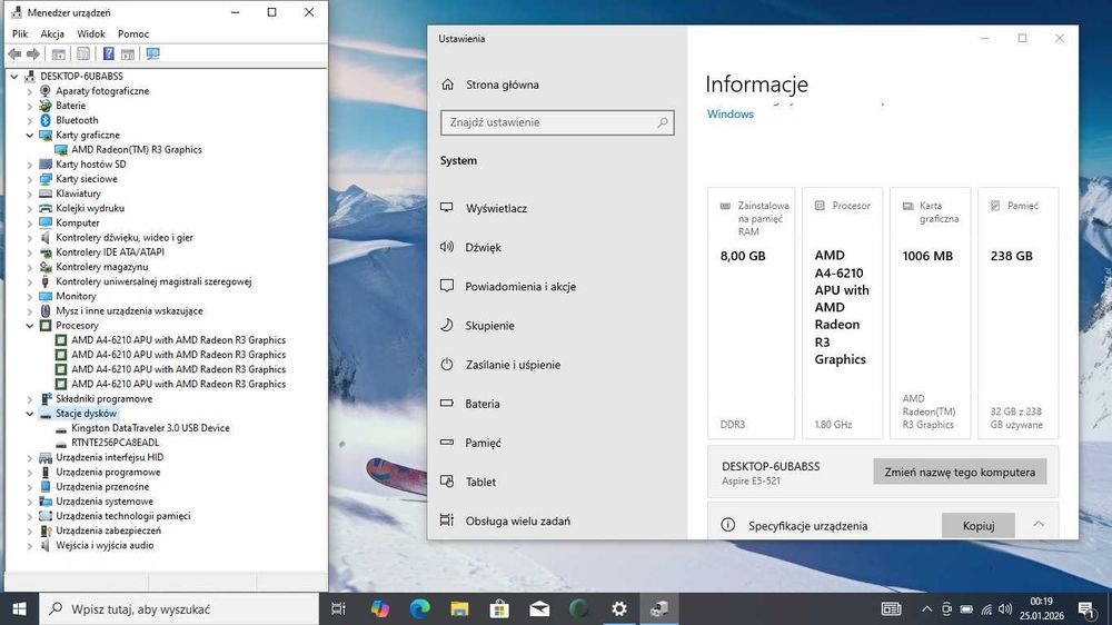 TANIO Acer AMD/8GbDDR/256SSD/Radeon/BateriaOK
