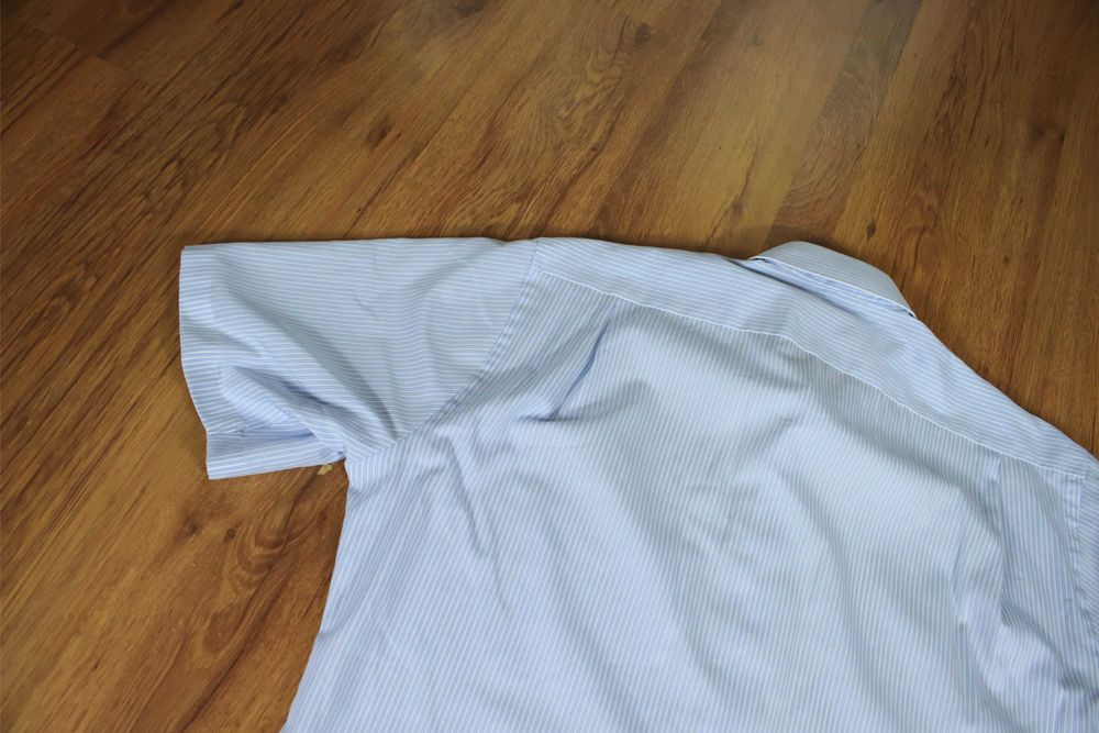 Koszula Marvelis r. 43 slim fit niebiesko-biała paski bawełna krótki rękaw
