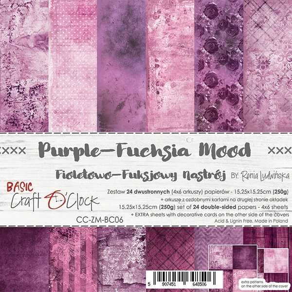 Zestaw papierów do scrapbookingu Craft o'Clock - Purple Mood - 15x15cm