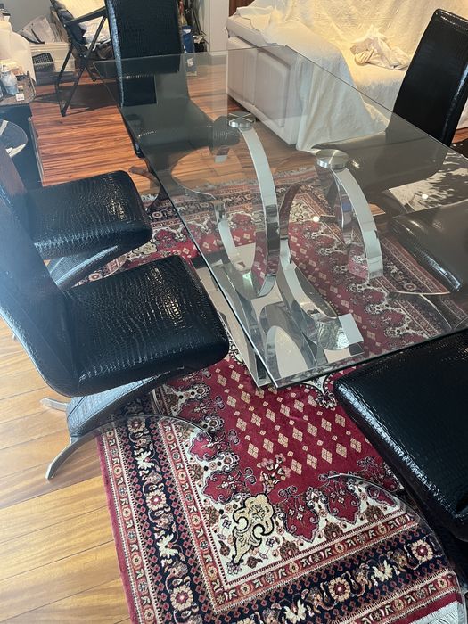 Conjunto mesa de jantar em vidro 180x90 com 6 cadeiras