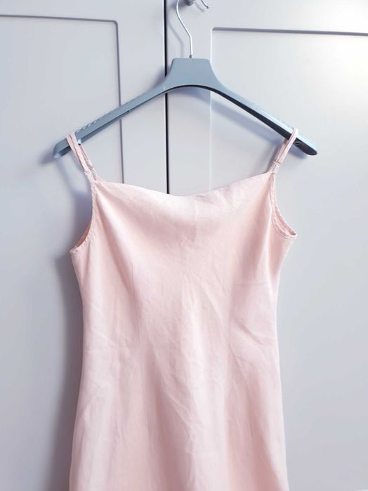 Sukienka pudrowy róż lniana Rocha John Rocha 38 40  len haftowana