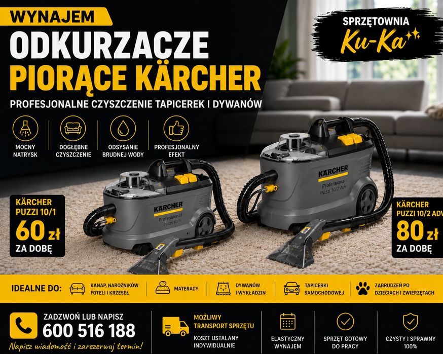 Wynajem odkurzaczy piorących Karcher Puzzi 10/1 i 10/2 Adv